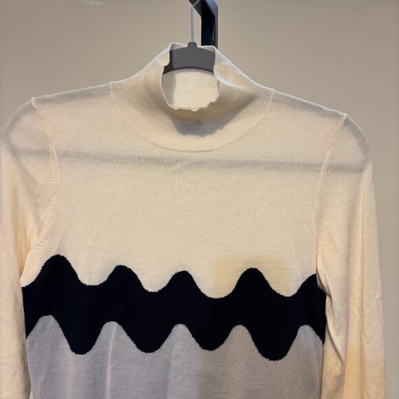Marimekko Uniqlo Cream Black Gray Mock Neck Long Wool Blend Sweater - Picture 5 of 9